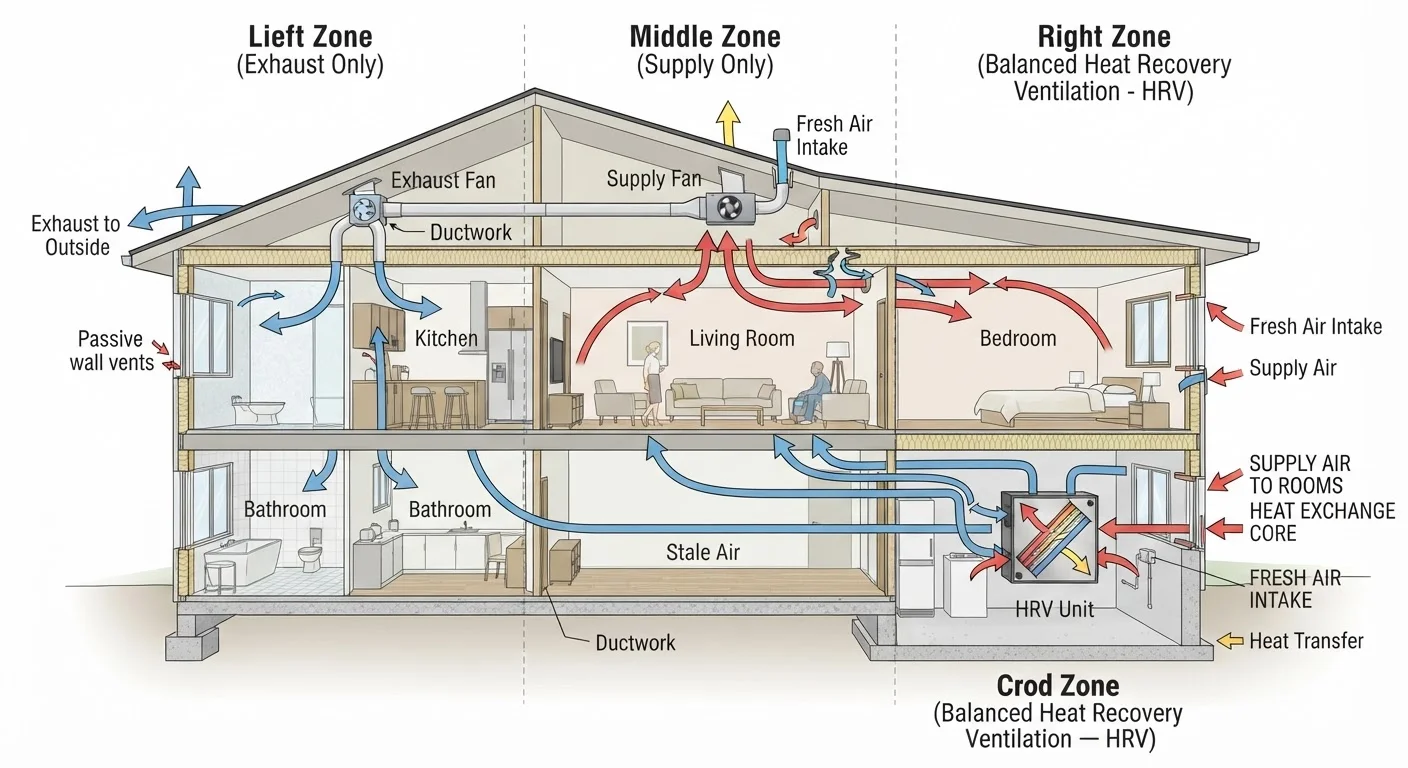 Exhaust-Only, Supply-Only, and Balanced Ventilation Systems Compared